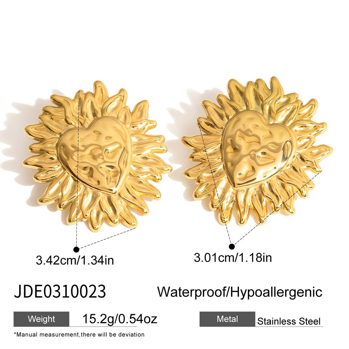 Golden Sun - heart Shaped Stud Earrings