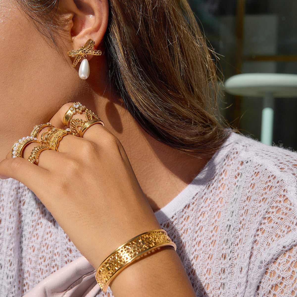 Steel Rhinestone Bow Dangle Earrings