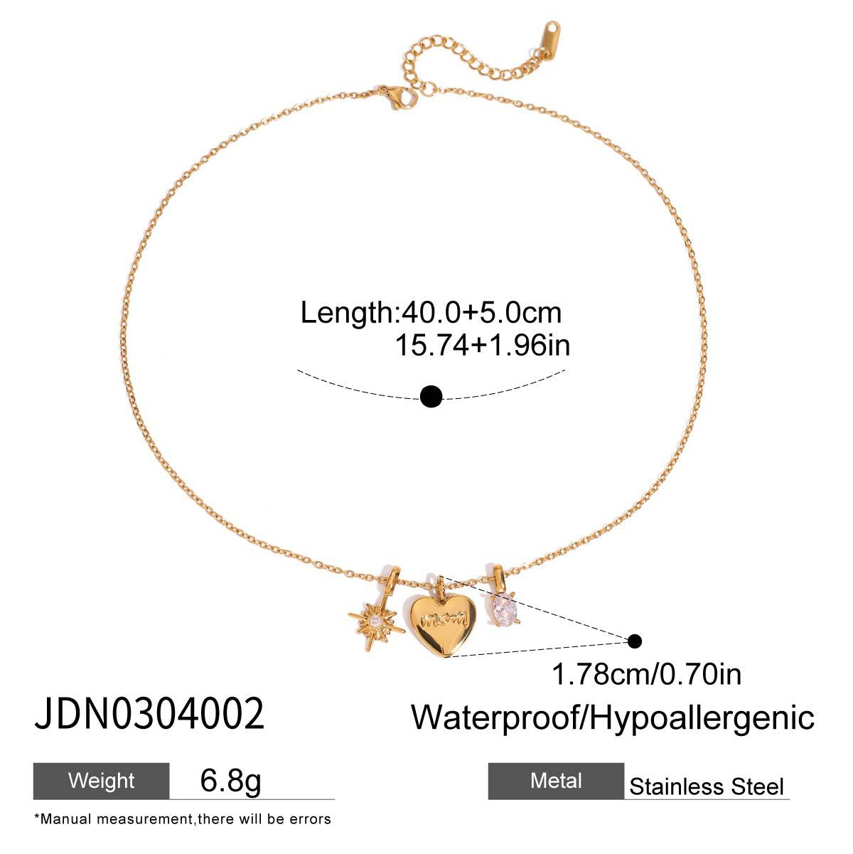 Stainless Steel Zircon Heart Pendant Necklace