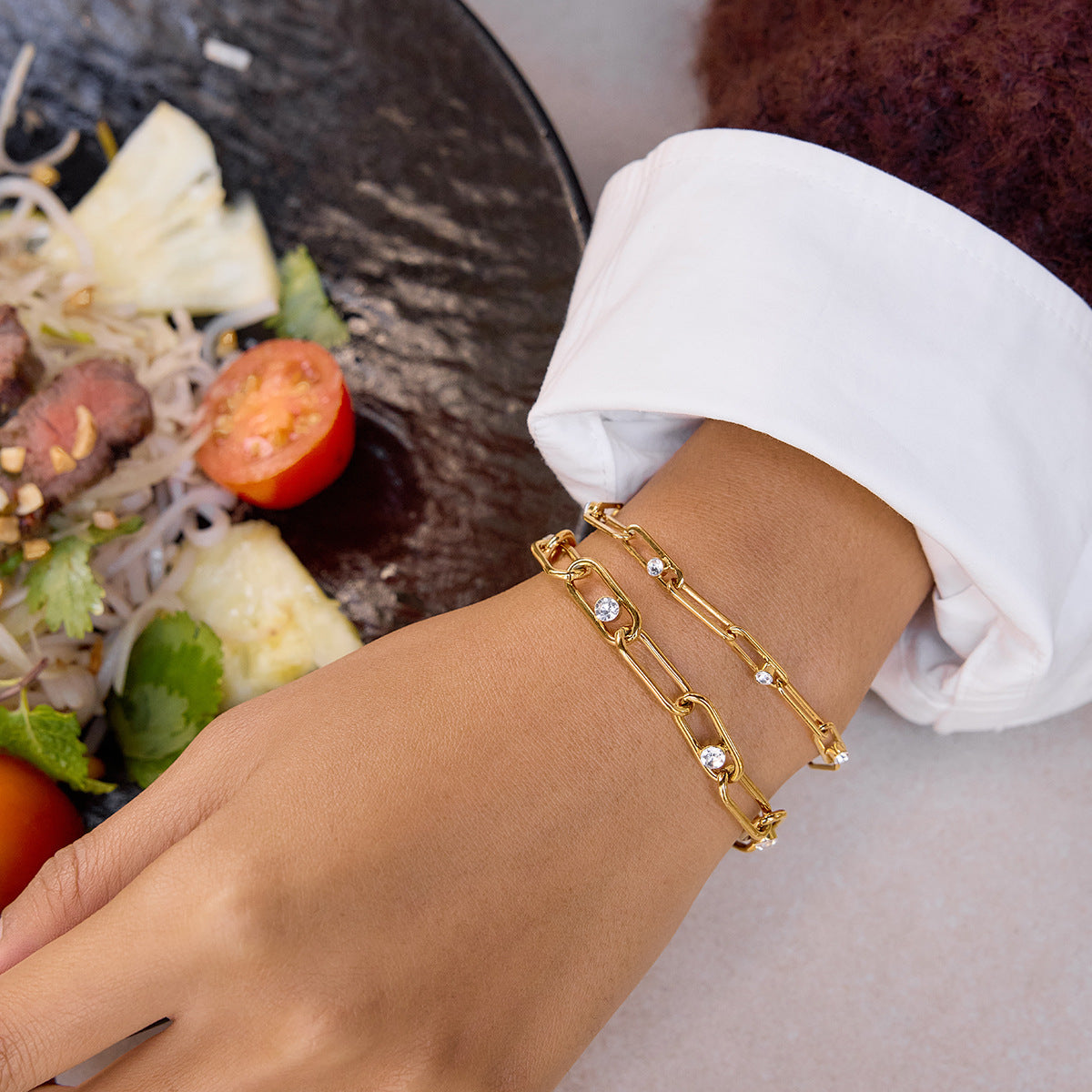 Stackable Gold - Tone Bracelets with Crystals