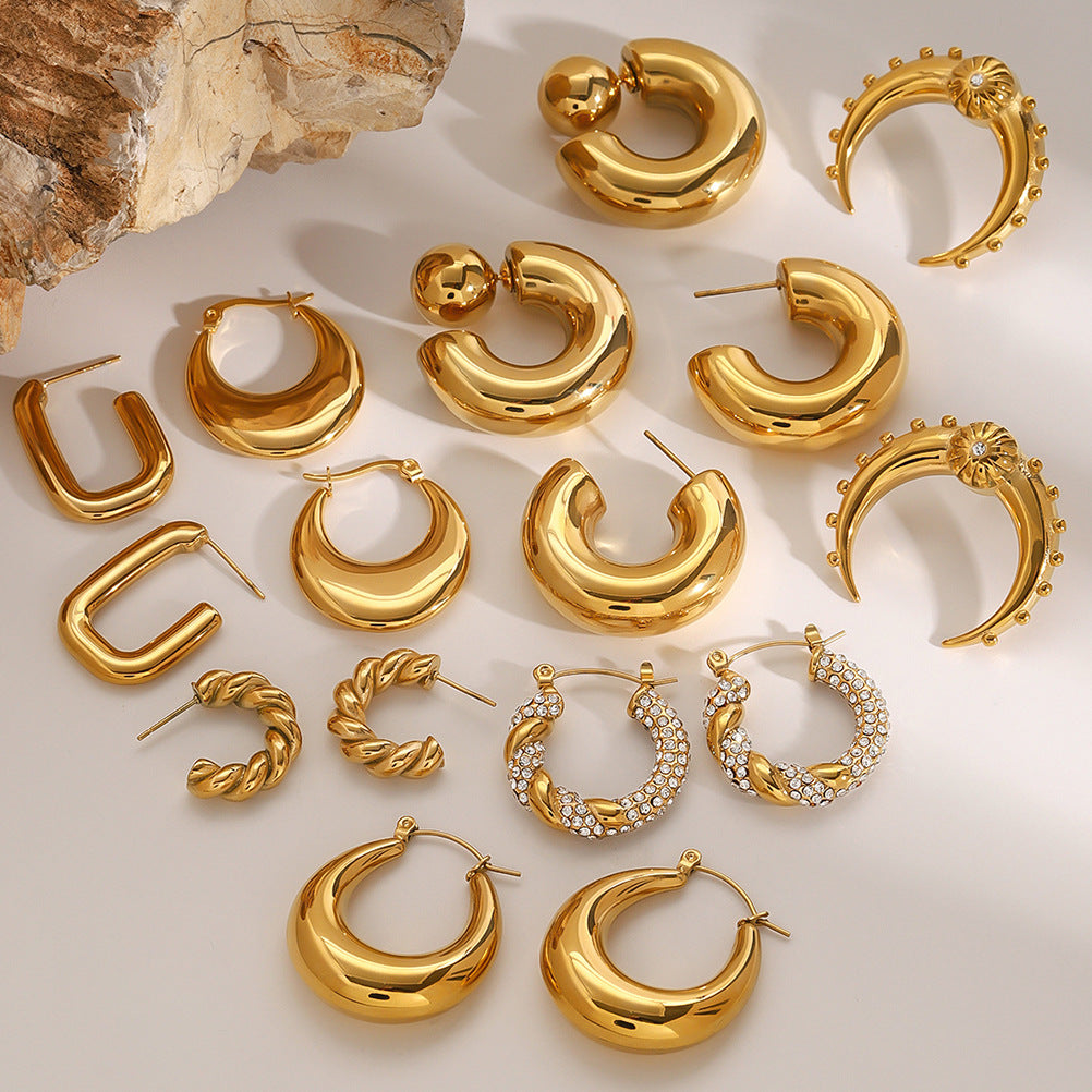 Stainless Steel Double C Hoop Earrings