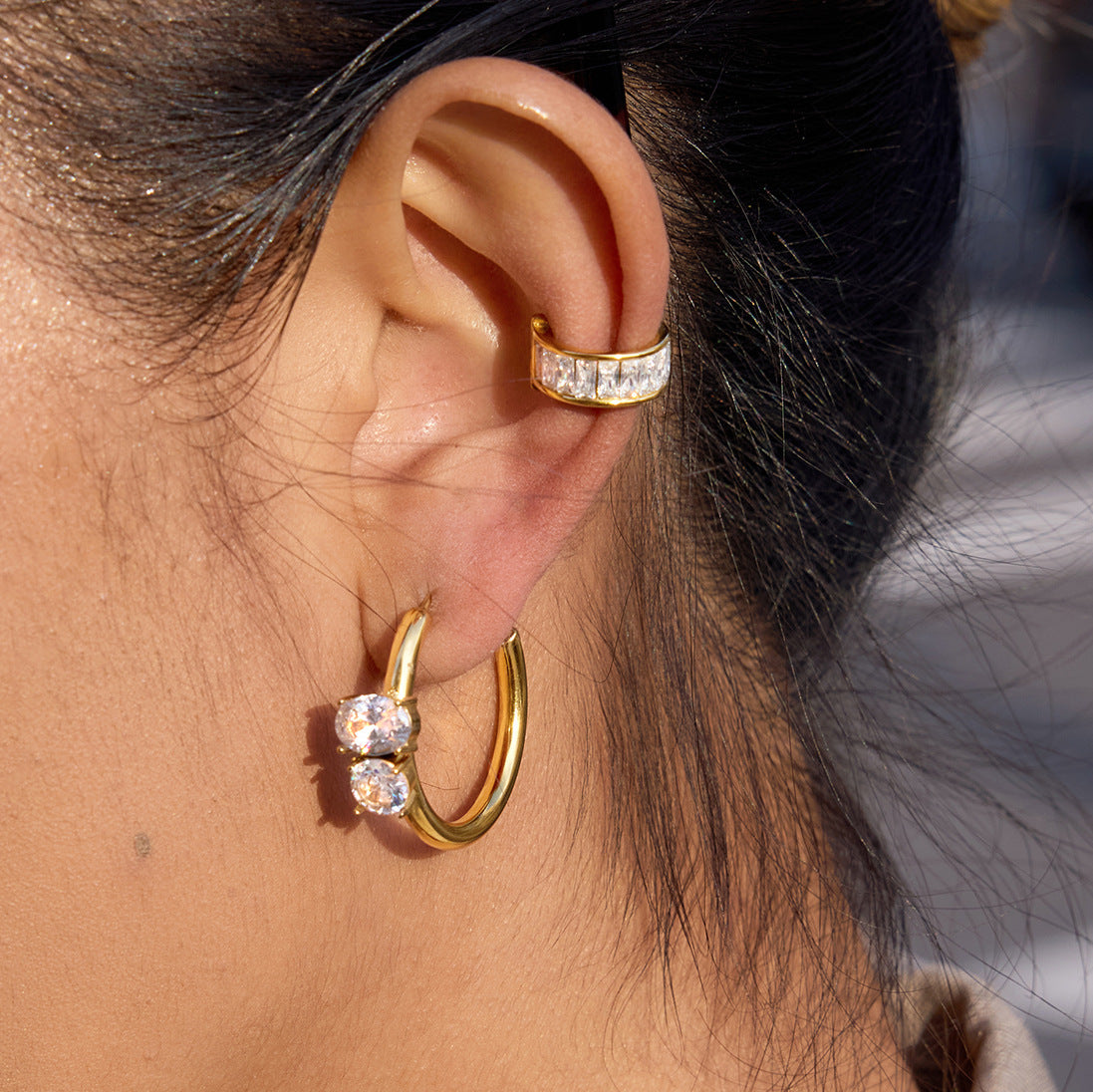 Stainless Steel Zirconia C-Hoop Earrings