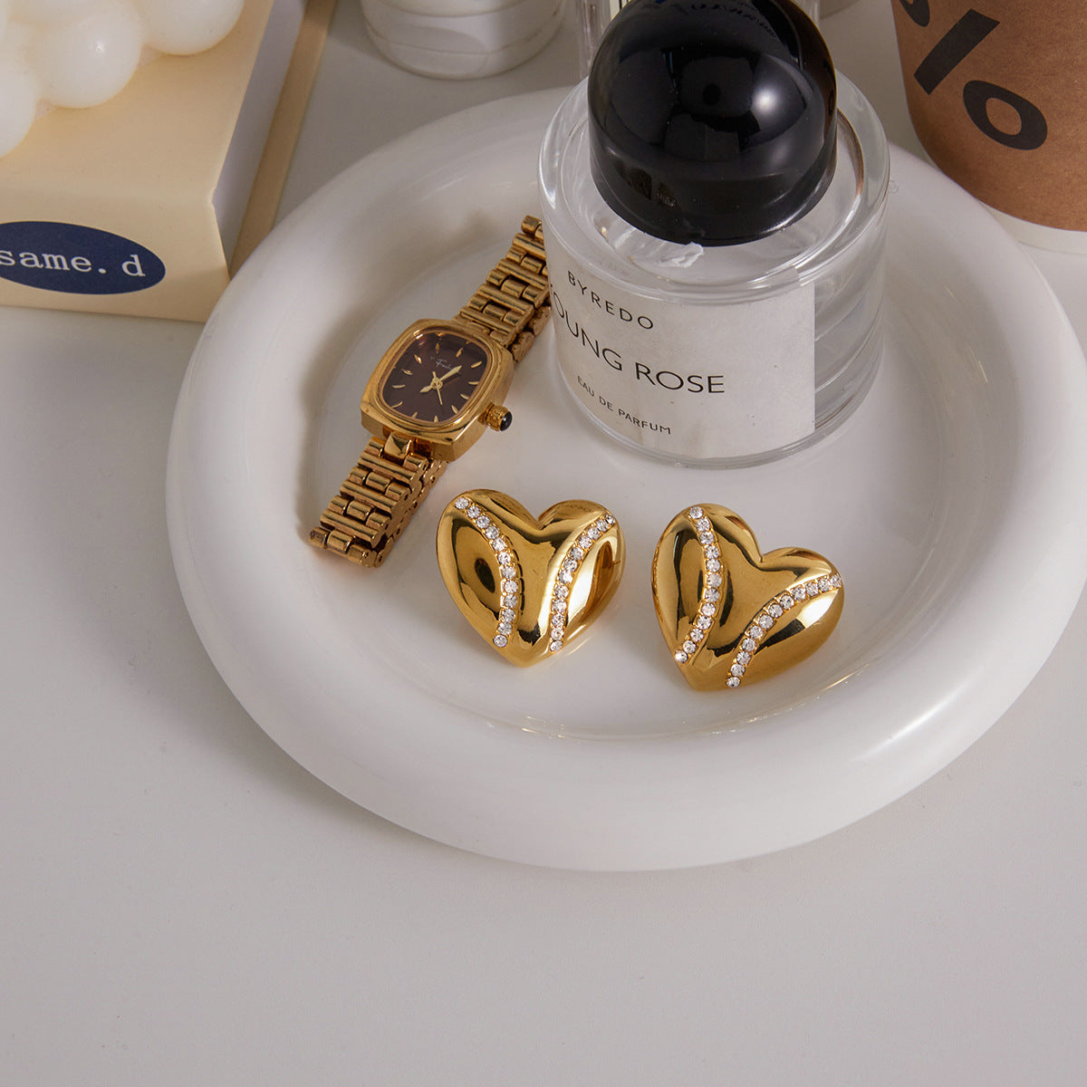 Diamond-accented Stainless Steel Heart Earrings