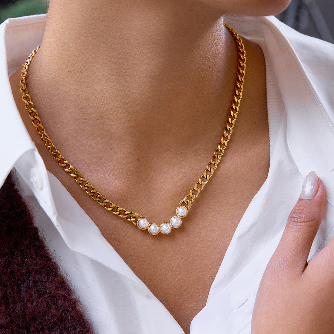 Gold - Plated Necklace with Pearl Accents