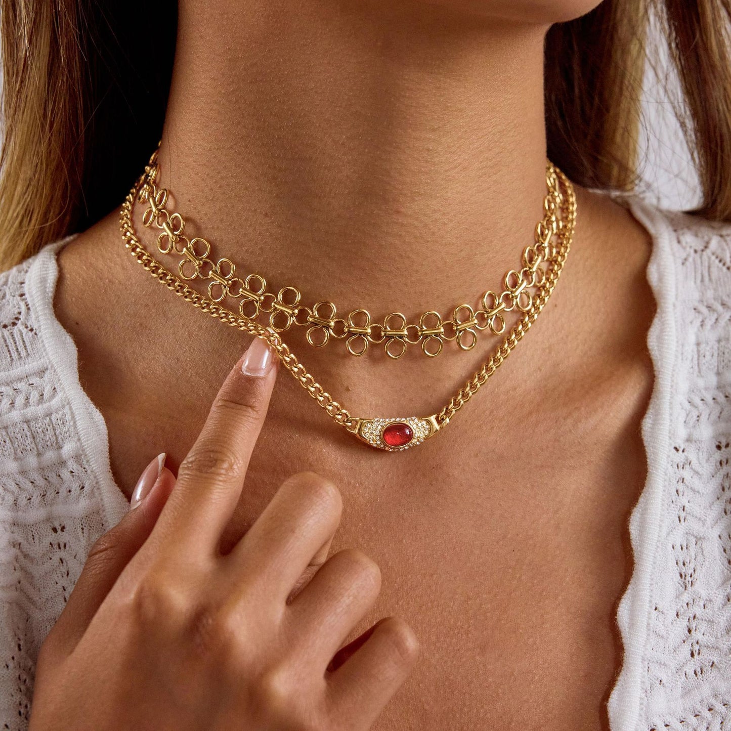 Titanium Steel Crucifix Necklace with Red Agate Inlay