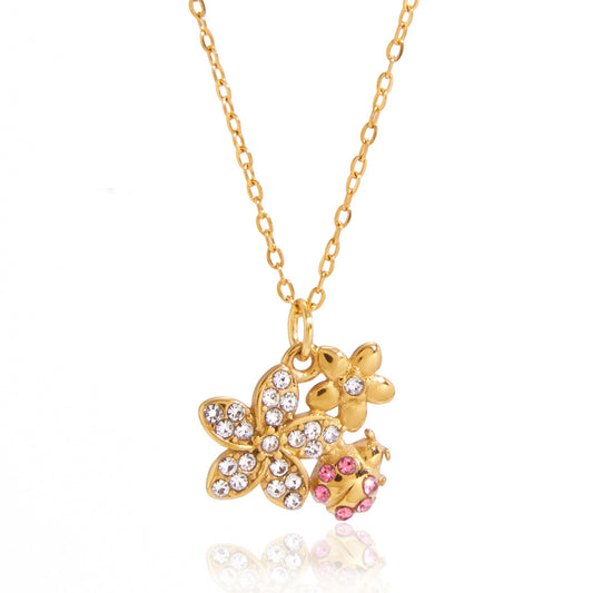 Dainty Gold Layered Necklace with Floral Pendants – Elegant Flower Charm Necklace for Women