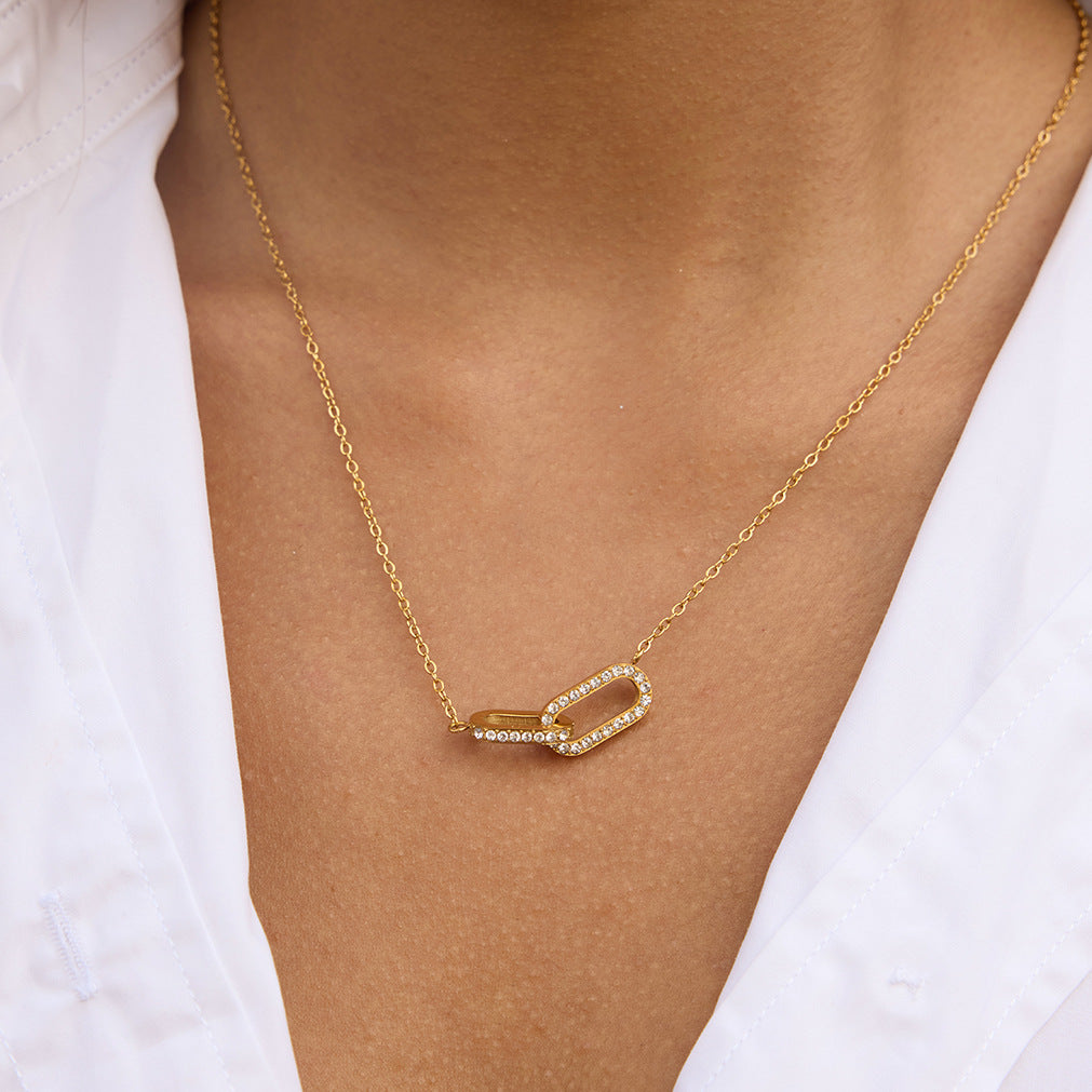 Dazzling Interlocking Heart - Shaped Pendant Necklace with Crystals
