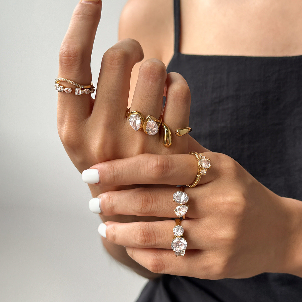 Diamond Stackable Rings – Three-Stone, Eternity & Open Ring Set for Women