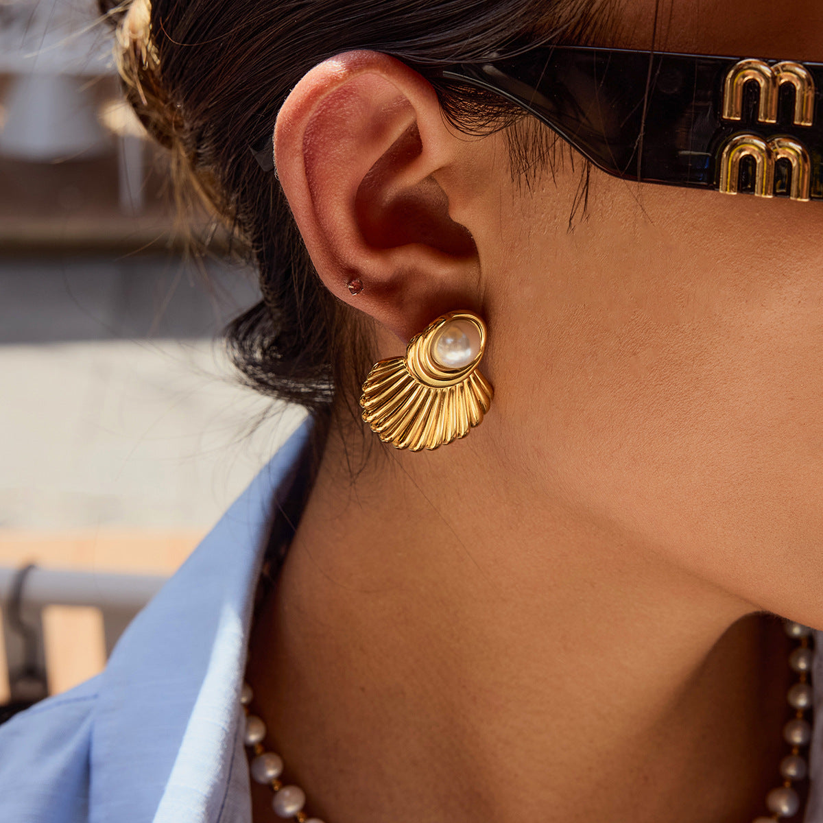 Stainless Steel Faux Pearl Stud Earrings