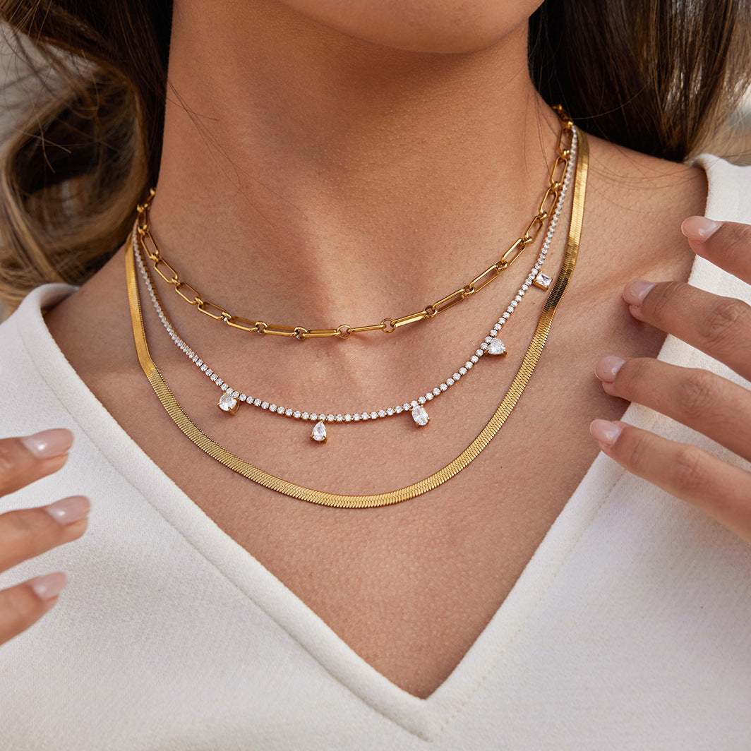 Layered Gold - Tone Necklaces with Crystal Drops