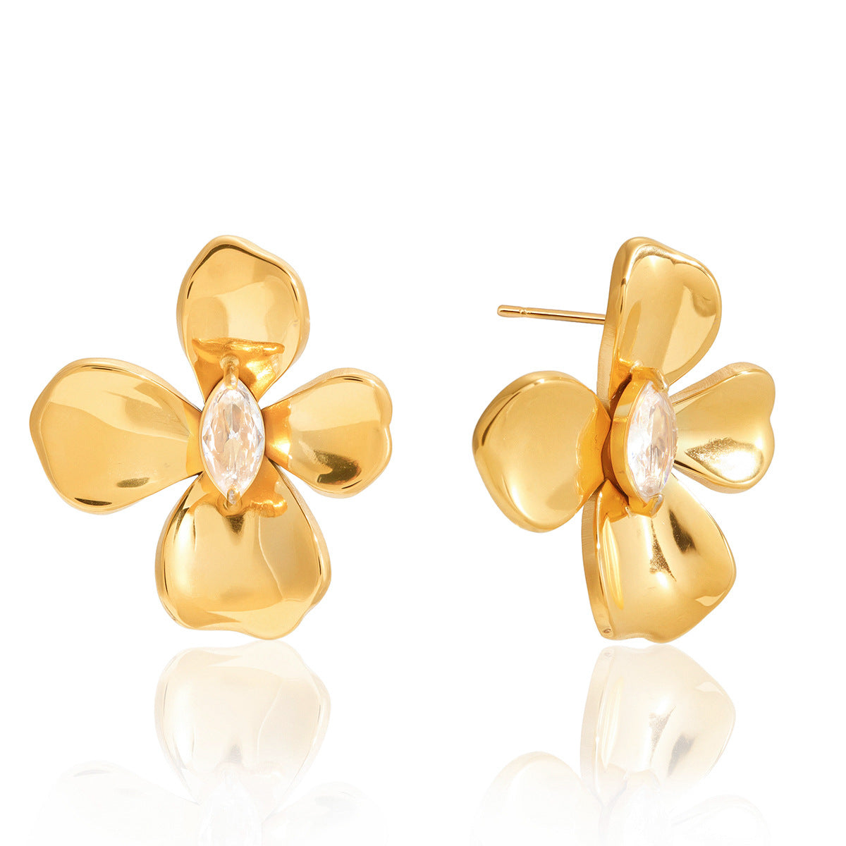 Stainless Steel Flower Zircon Stud Earrings