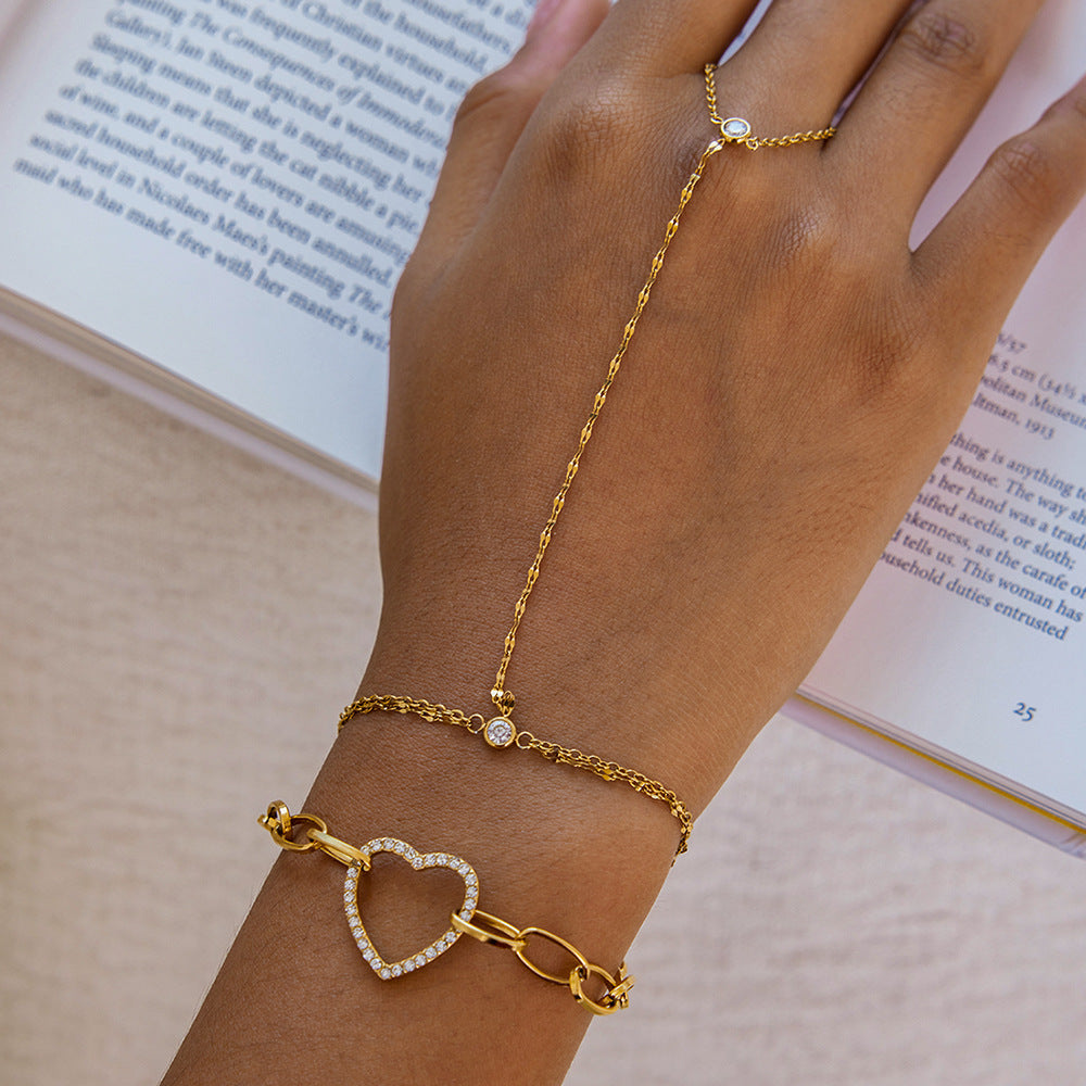 Gold Chunky Chain Bracelet with Heart Charm & Matching Ring