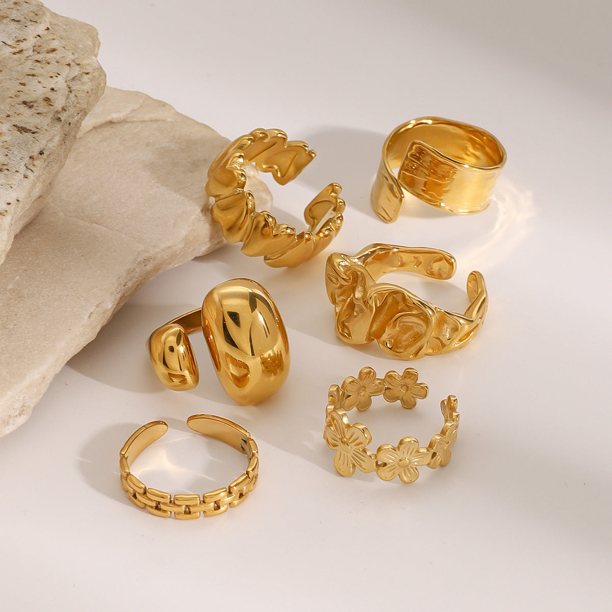 Stackable Rings Set – Textured, Geometric & Floral Designs for Women