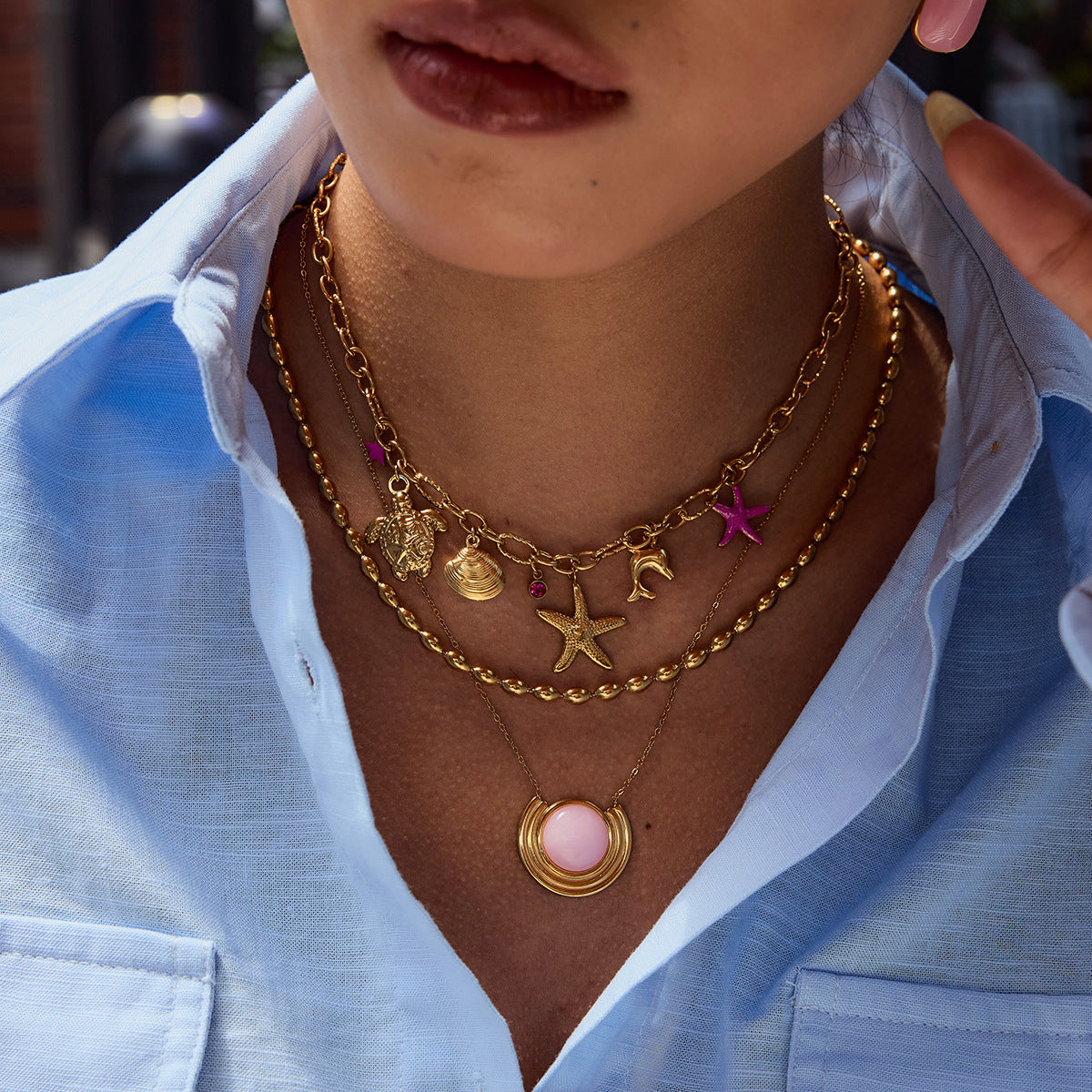 Elegant Gold - toned Necklaces with Colorful Gemstone Pendants