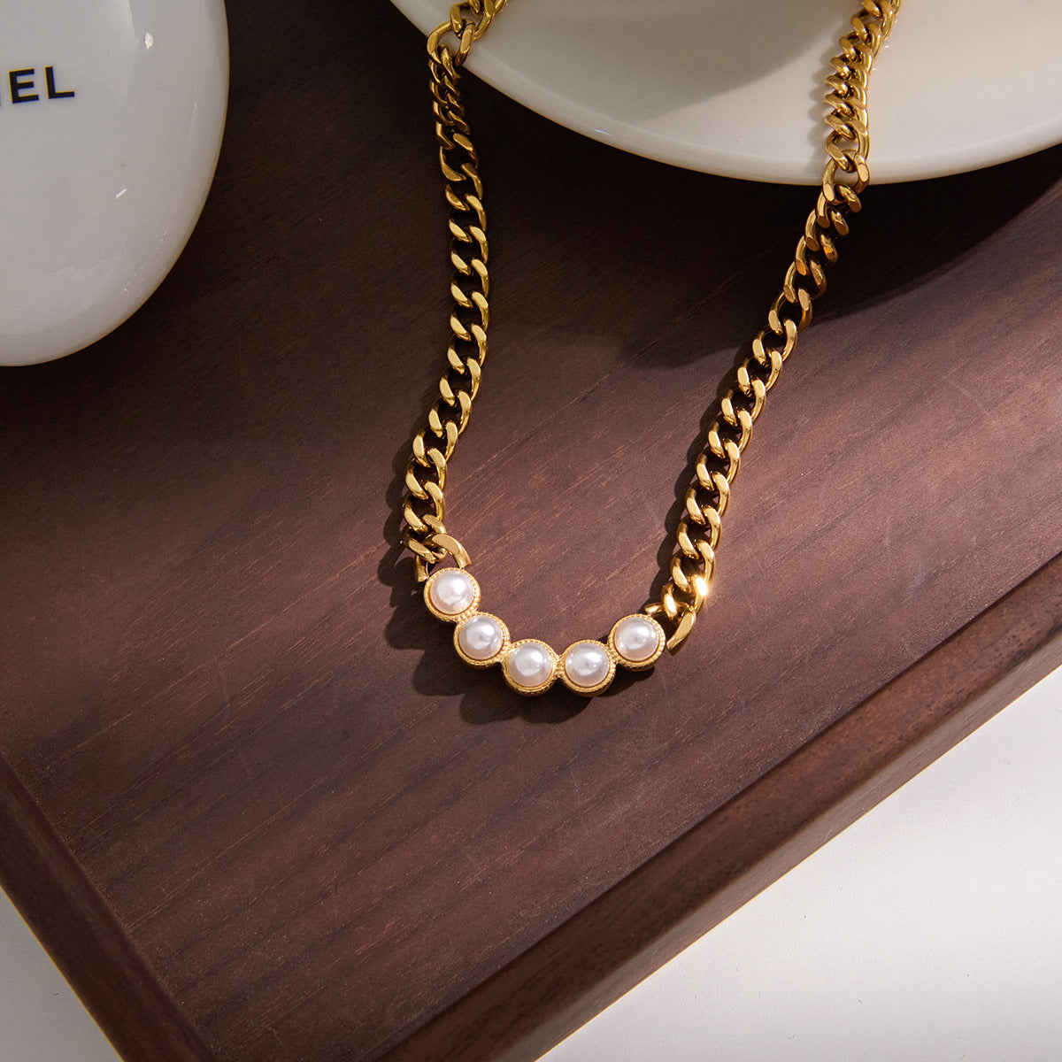 Gold - Plated Necklace with Pearl Accents