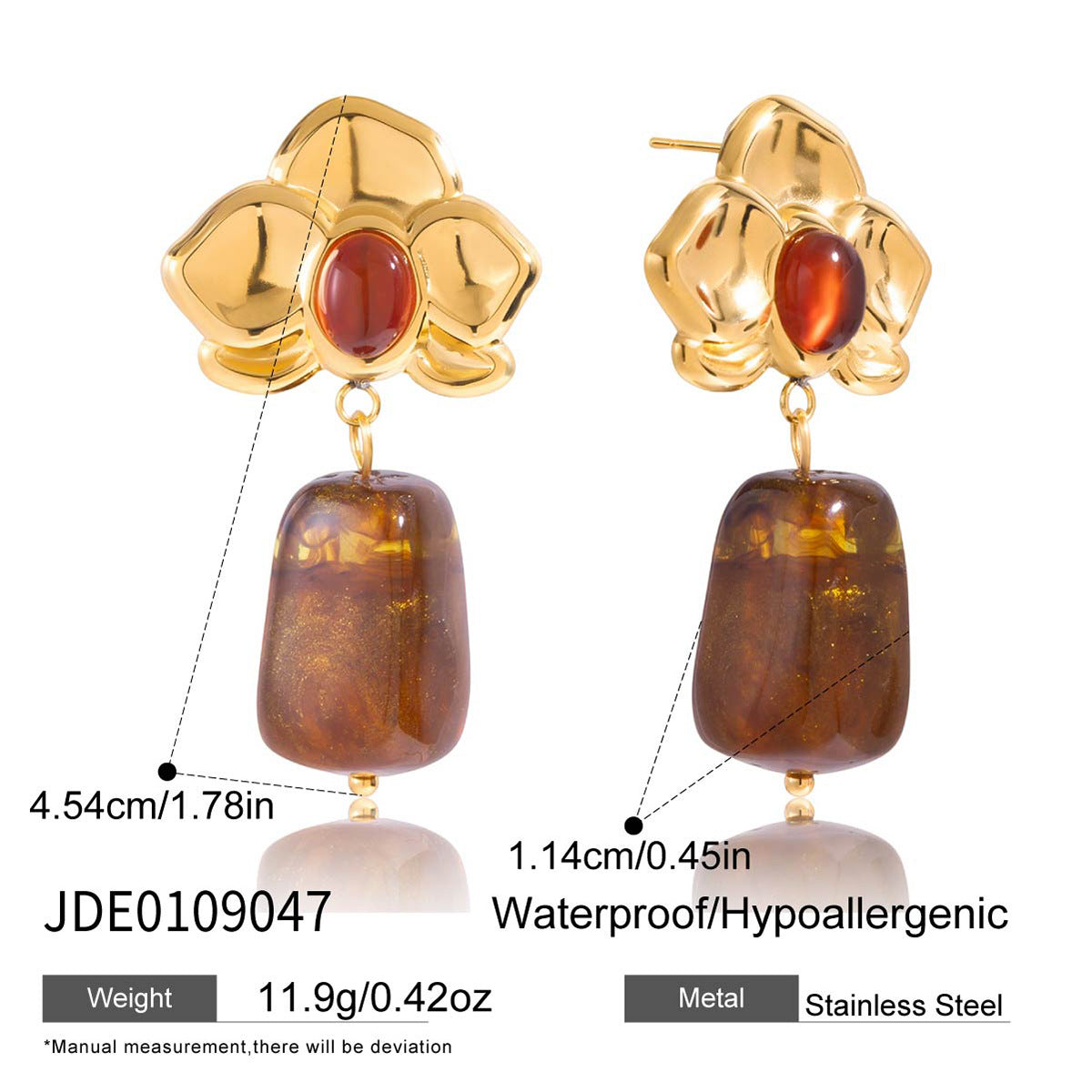 Stainless Steel Amber Resin Earrings