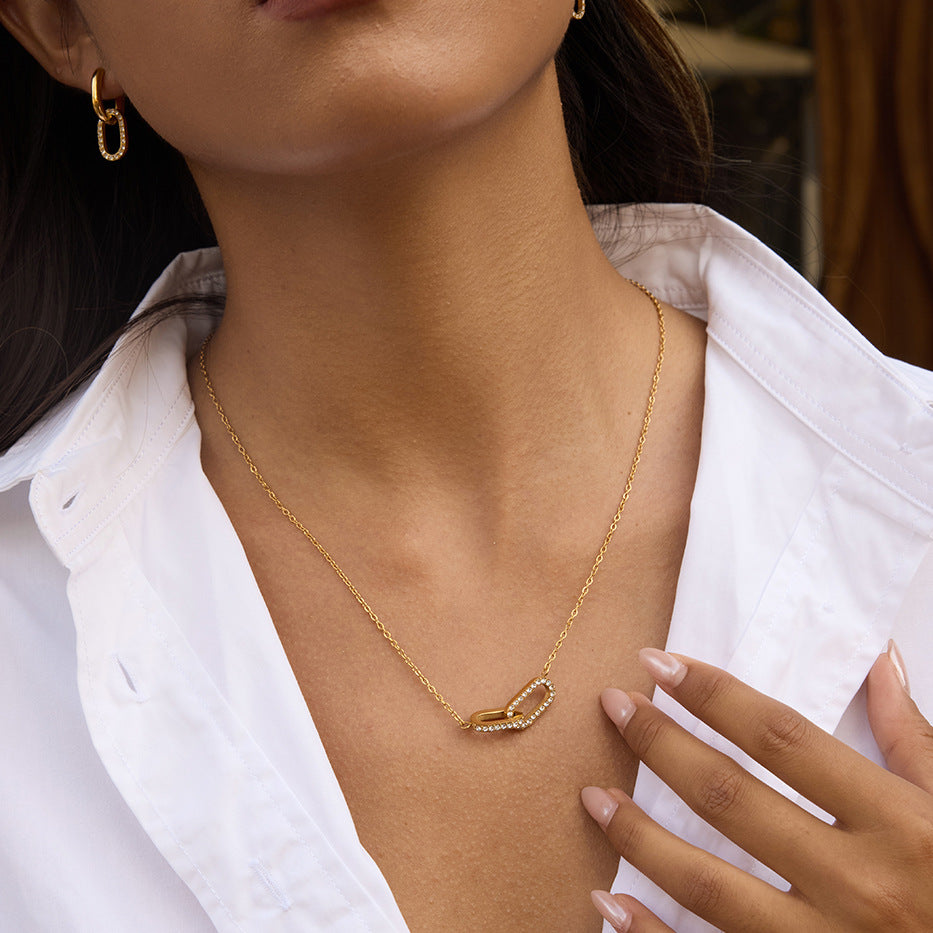 Dazzling Interlocking Heart - Shaped Pendant Necklace with Crystals