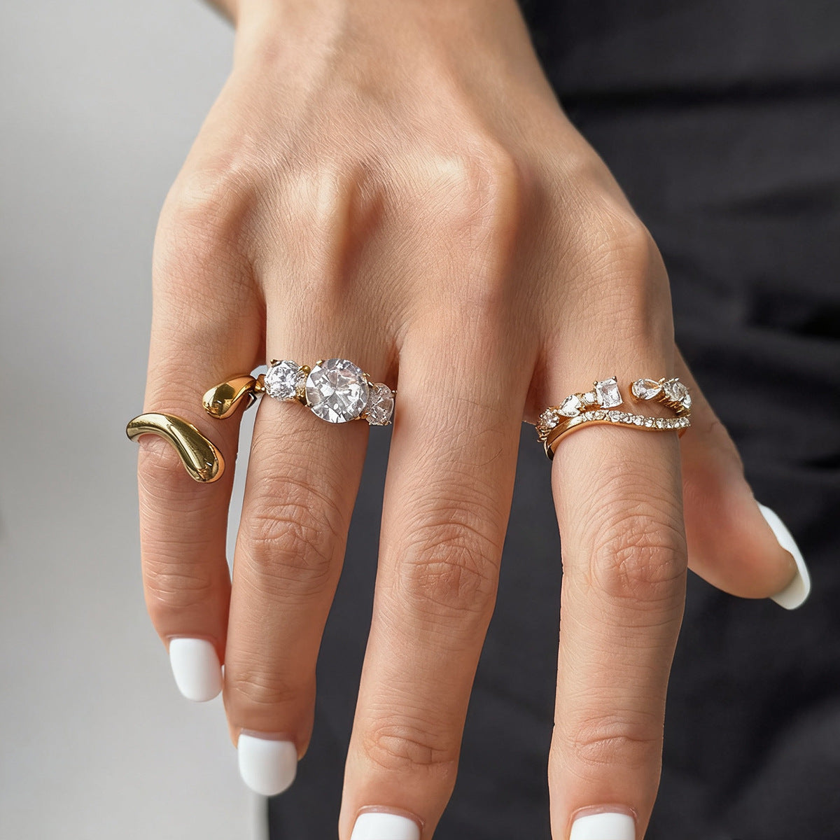 Diamond Stackable Rings – Three-Stone, Eternity & Open Ring Set for Women