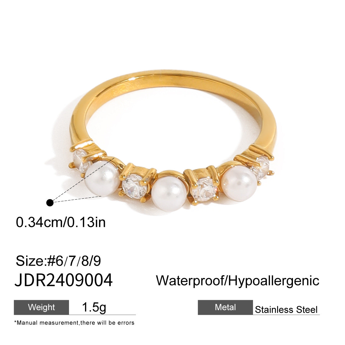 Gold-Tone Multi-Ring Set – Pearl, Zirconia, Stackable Fashion Rings for Women