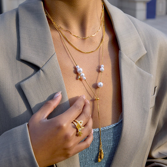Elegant Pearl and Gold - Tone Y - Necklace for Women