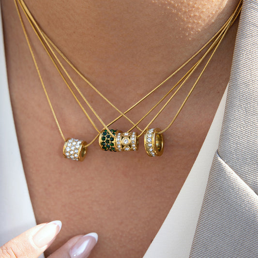 Rhinestone-Studded Titanium Steel Circle Necklace