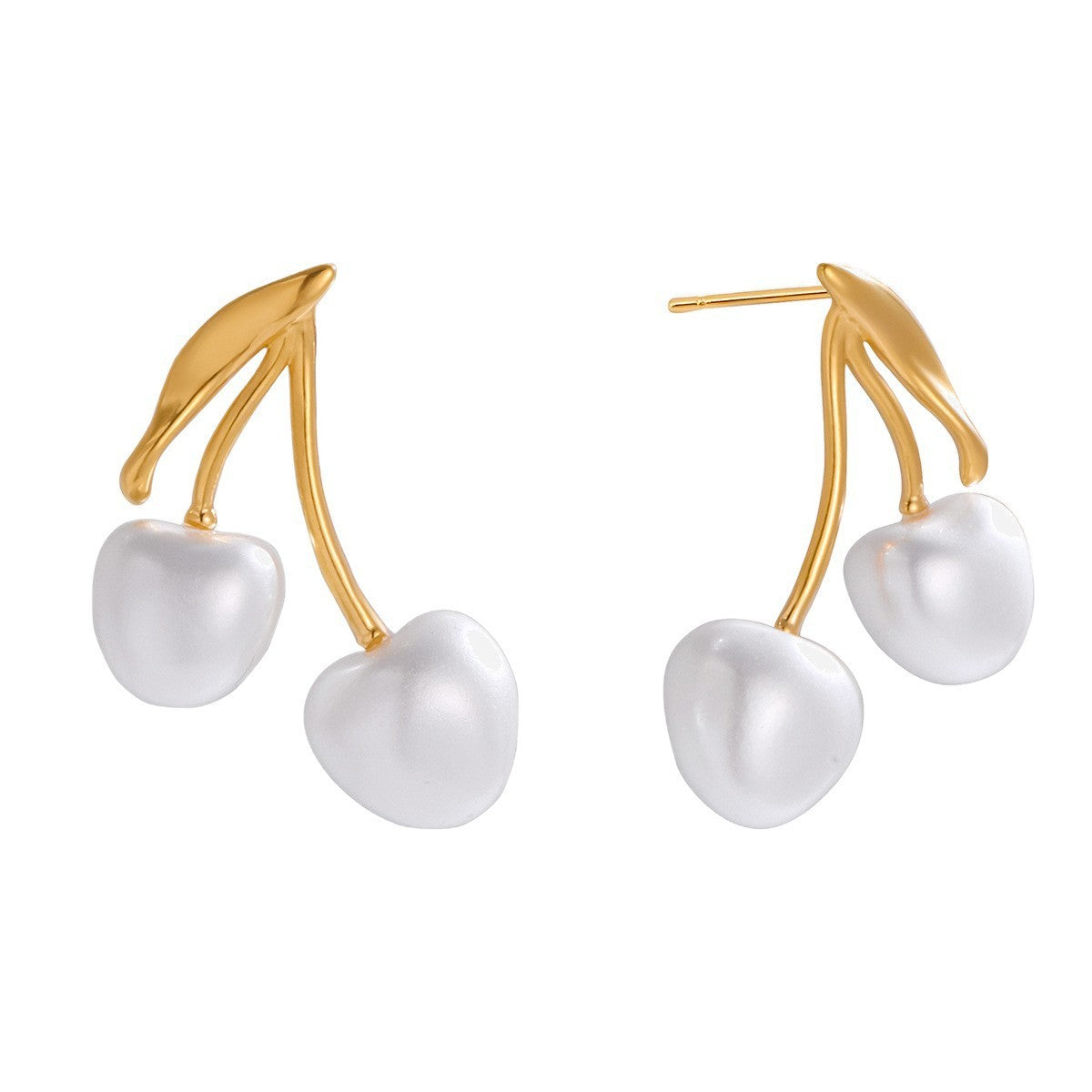 Stainless Steel Cherry Pearl Stud Earrings