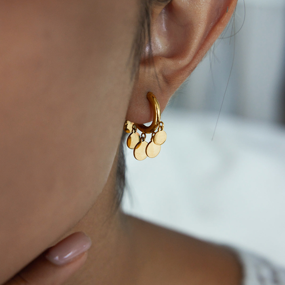 Dangling Disc Hoop Earrings - Gold-Tone Fashion Jewelry