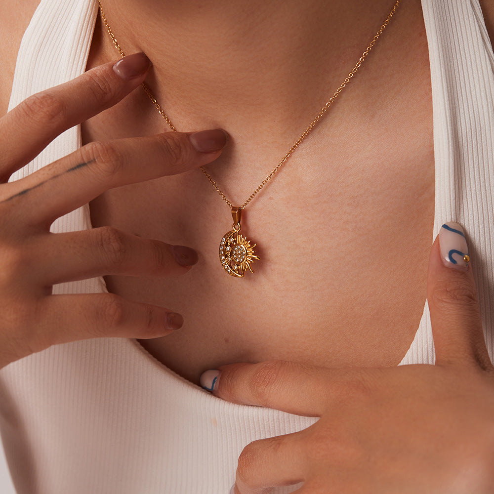 French-inspired vintage-style stainless steel & zirconia heart necklace