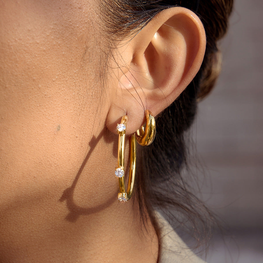 Stainless Steel Zirconia C-Hoop Earrings