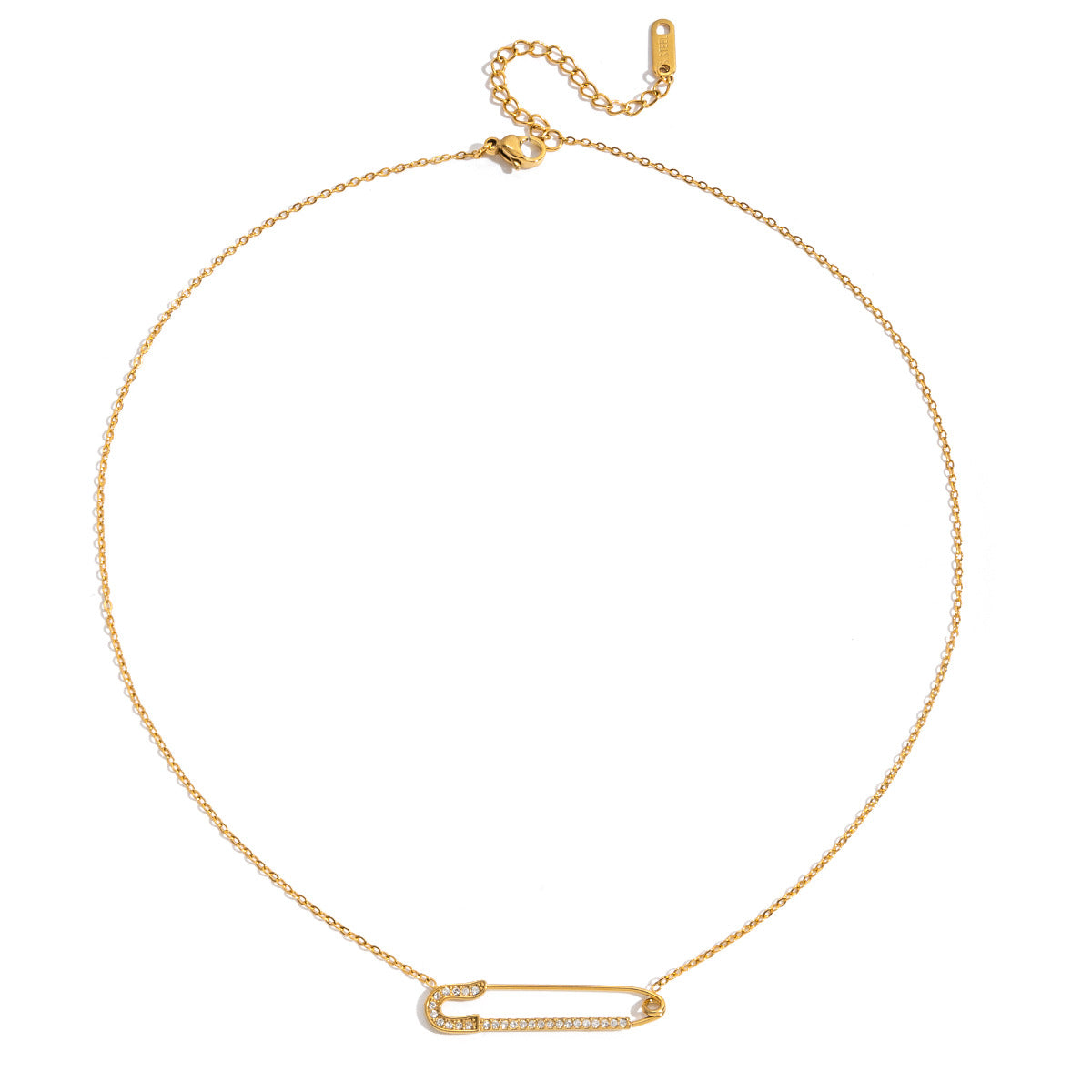 Dainty Gold - Filled Safety Pin Necklace with Cubic Zirconia