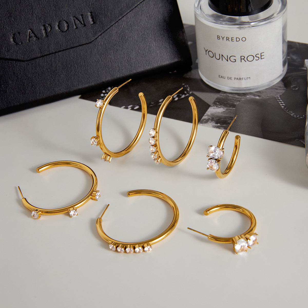 Stainless Steel Zirconia C-Hoop Earrings