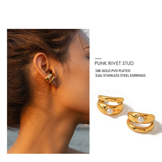 Minimalist Double-Layer Pearl Clip-On Earrings