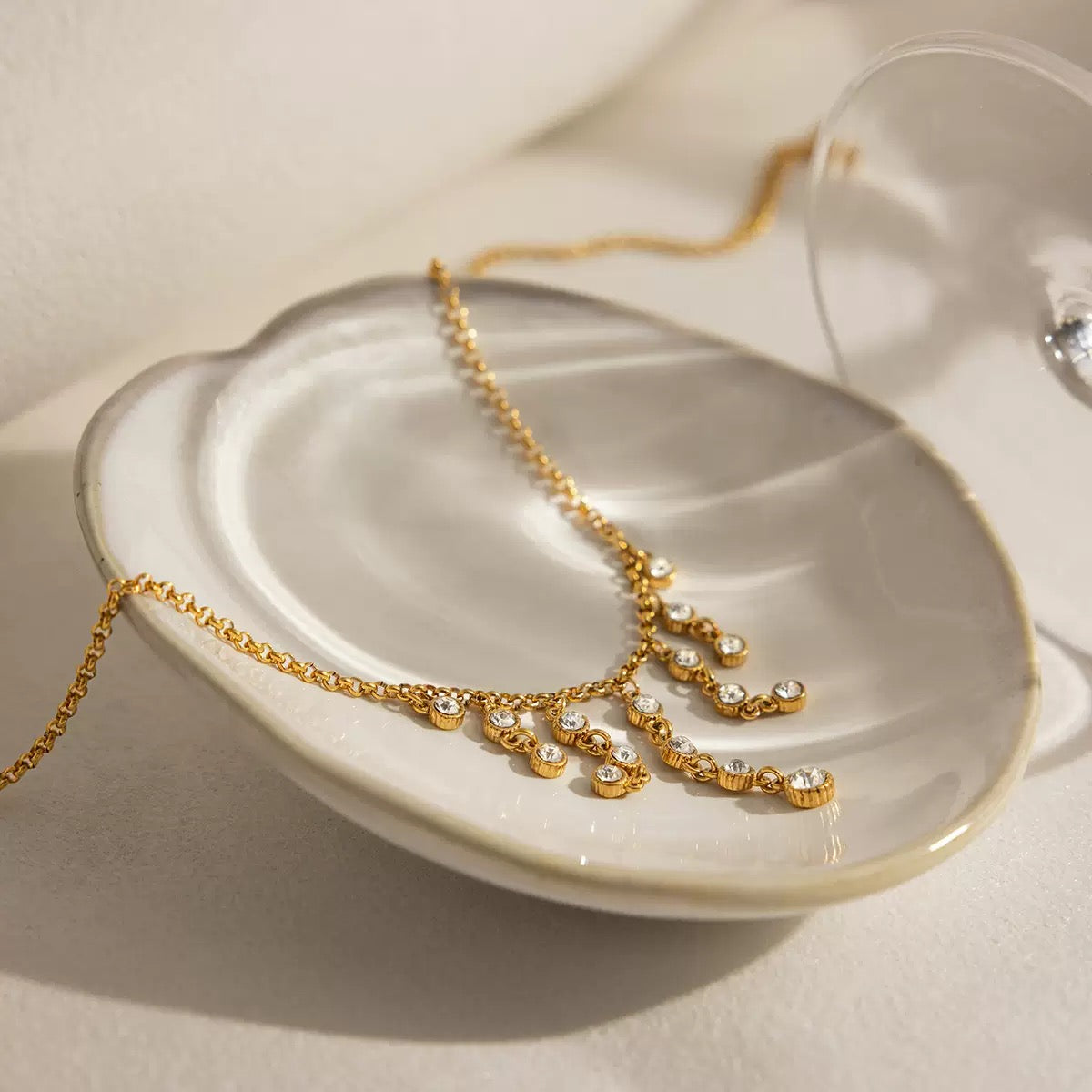 18K Gold Plated  Necklace with CZ Teardrop Dangles