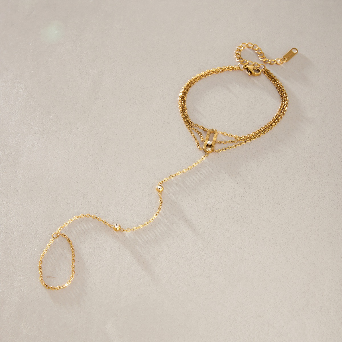 Gold Layered Hand Chain Bracelet – Minimalist Beaded Finger Ring Jewelry