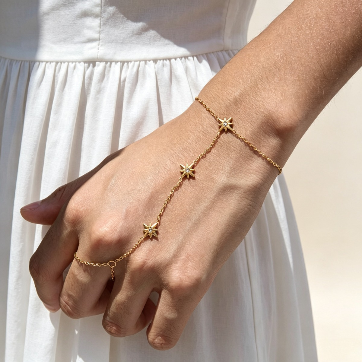 Gold Star Hand Chain Bracelet – Celestial Finger Ring Jewelry