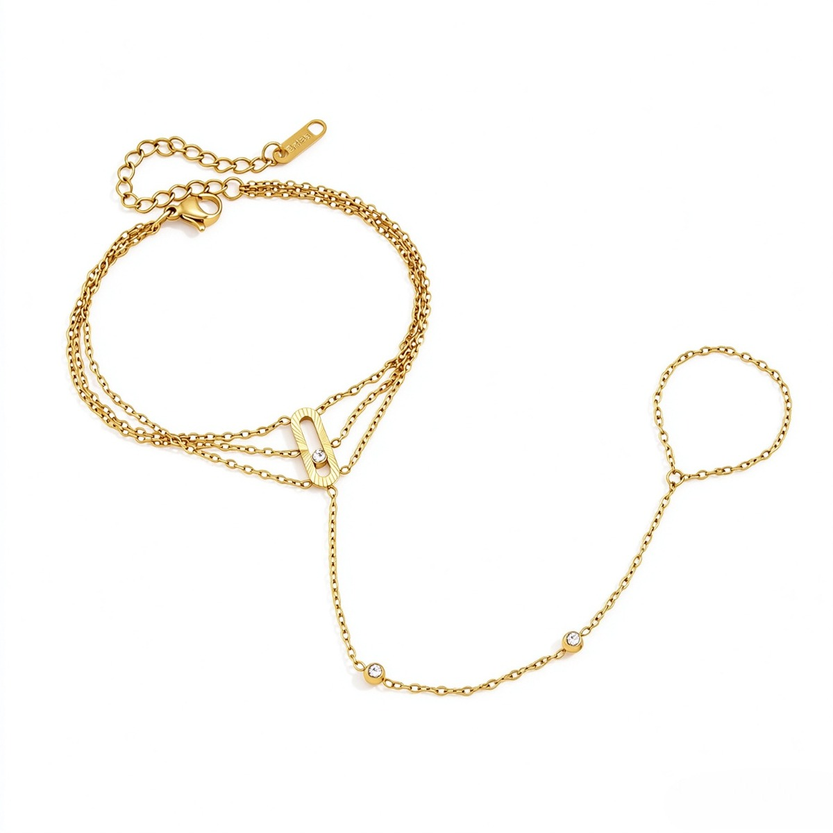 Gold Layered Hand Chain Bracelet – Minimalist Beaded Finger Ring Jewelry