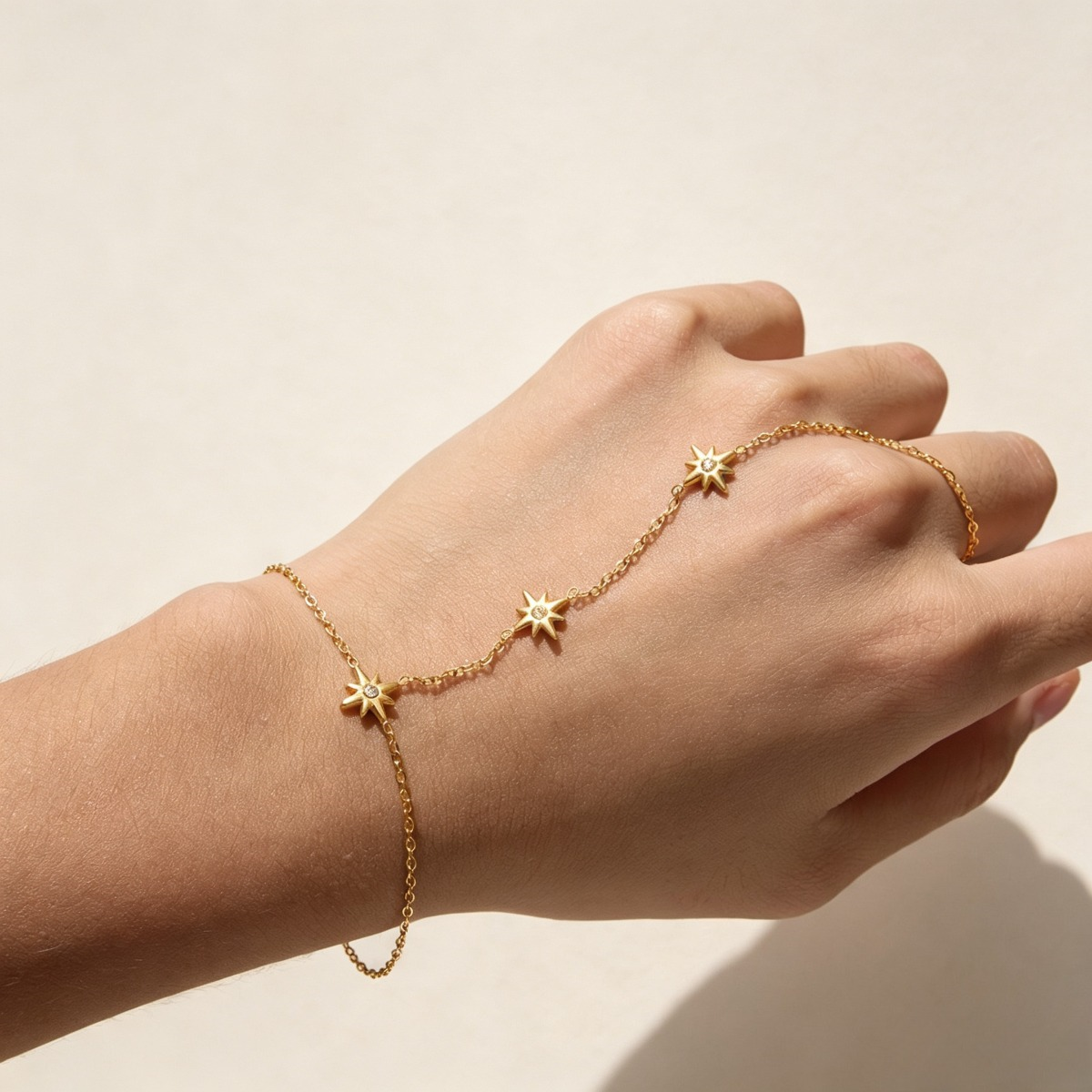 Gold Star Hand Chain Bracelet – Celestial Finger Ring Jewelry