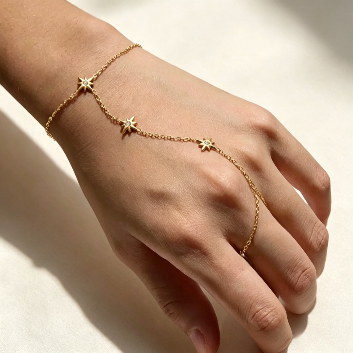 Gold Star Hand Chain Bracelet – Celestial Finger Ring Jewelry