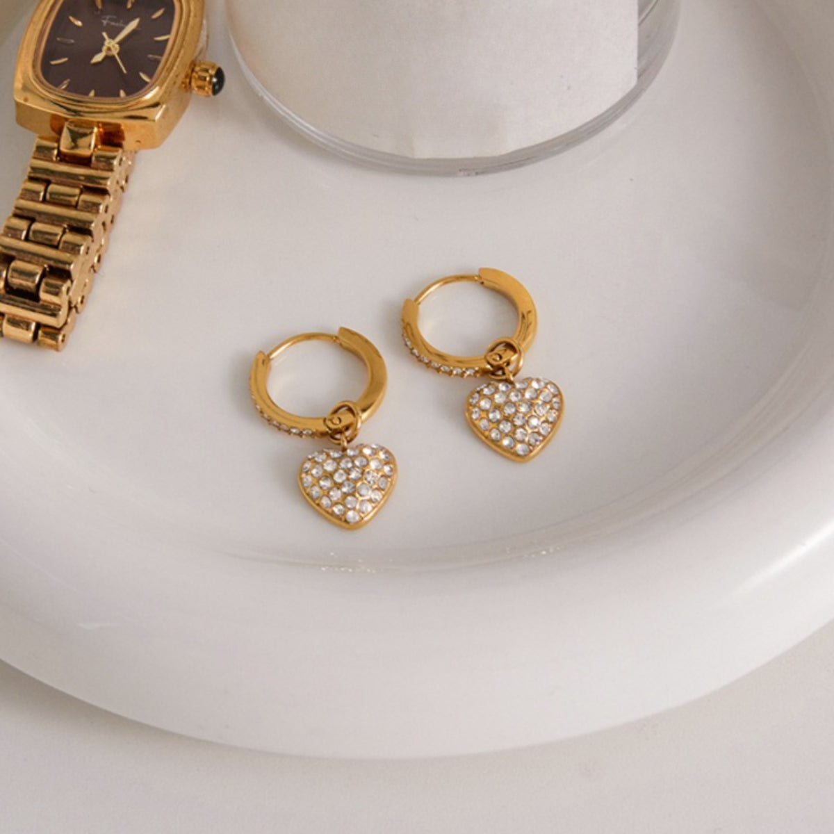 Stainless s Seel Heart-shaped Stud Earring with Cubic Zirconia