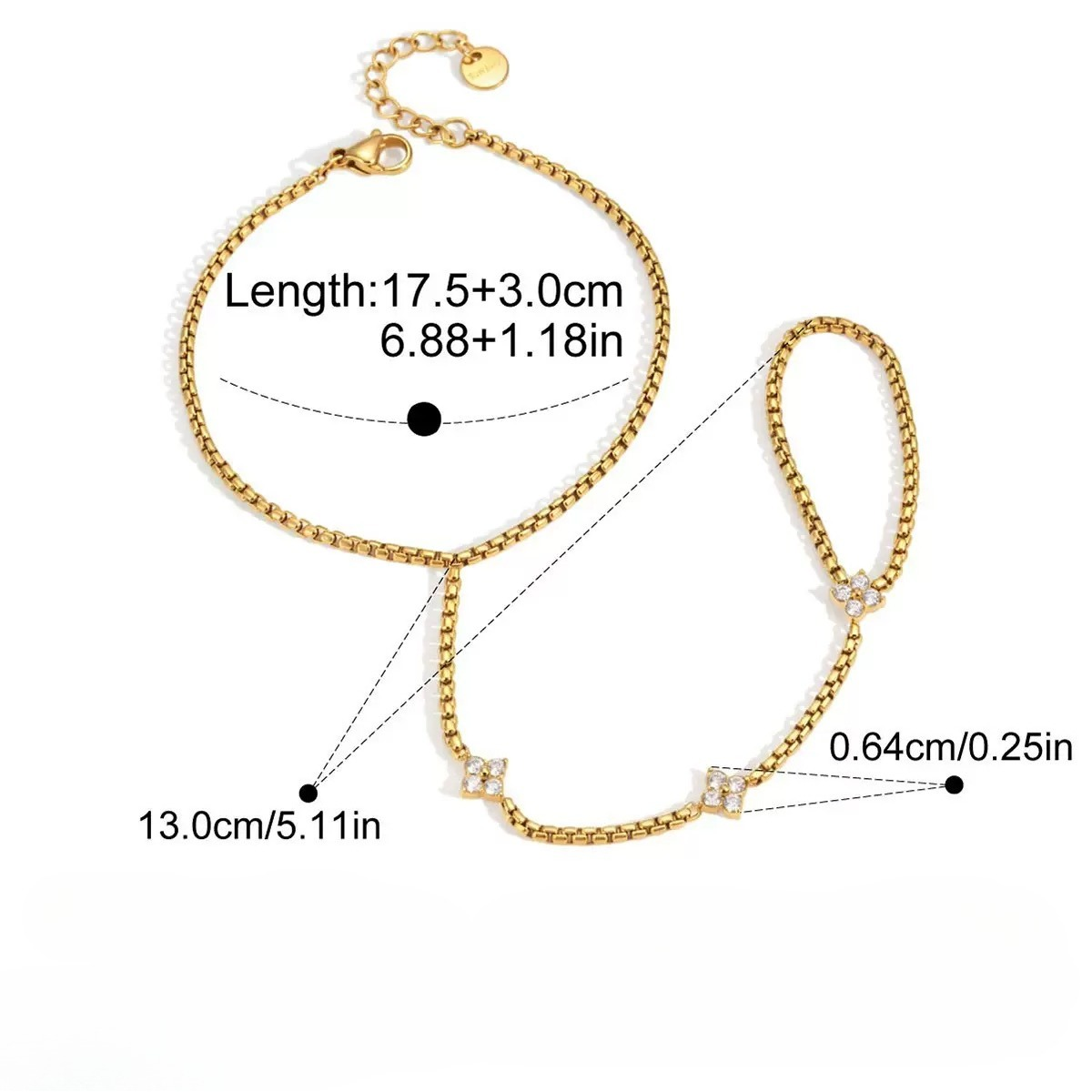 Gold-Tone Crystal Flower Hand Chain Bracelet – Dainty Floral Finger Bracelet