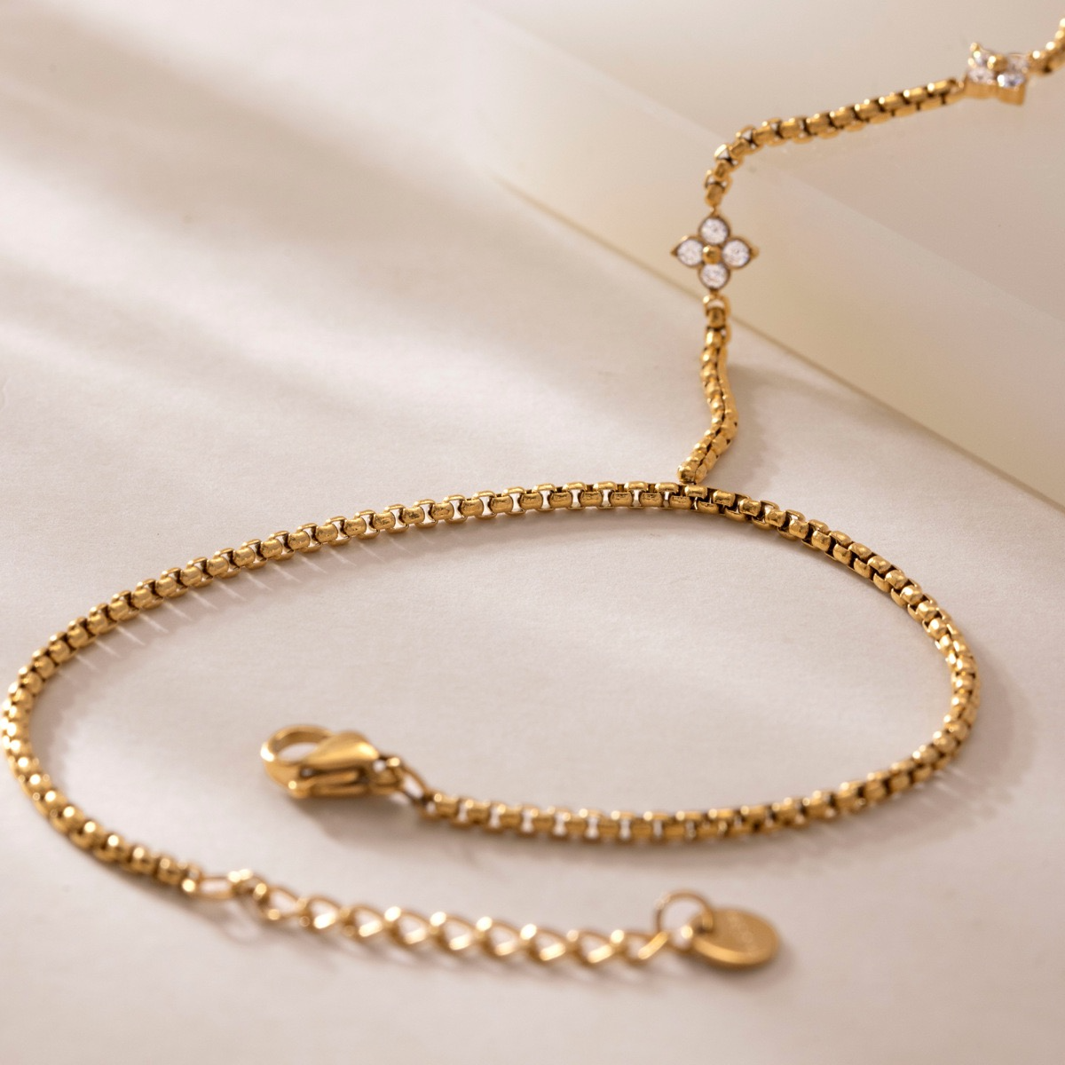Gold-Tone Crystal Flower Hand Chain Bracelet – Dainty Floral Finger Bracelet