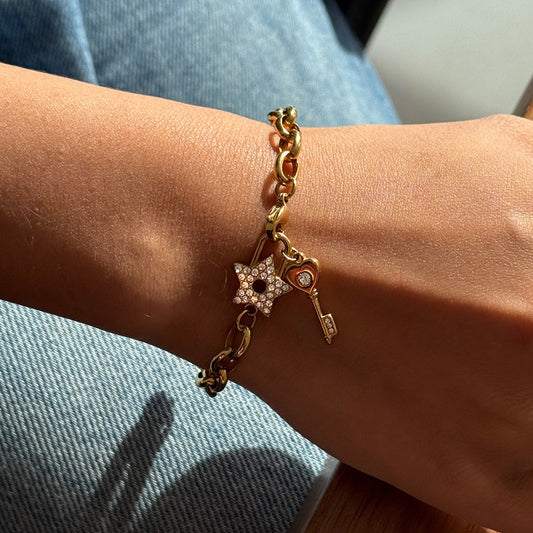 Dainty Gold Charm Bracelet for Women | Heart Key Star Layered Bracelet Gift for Her