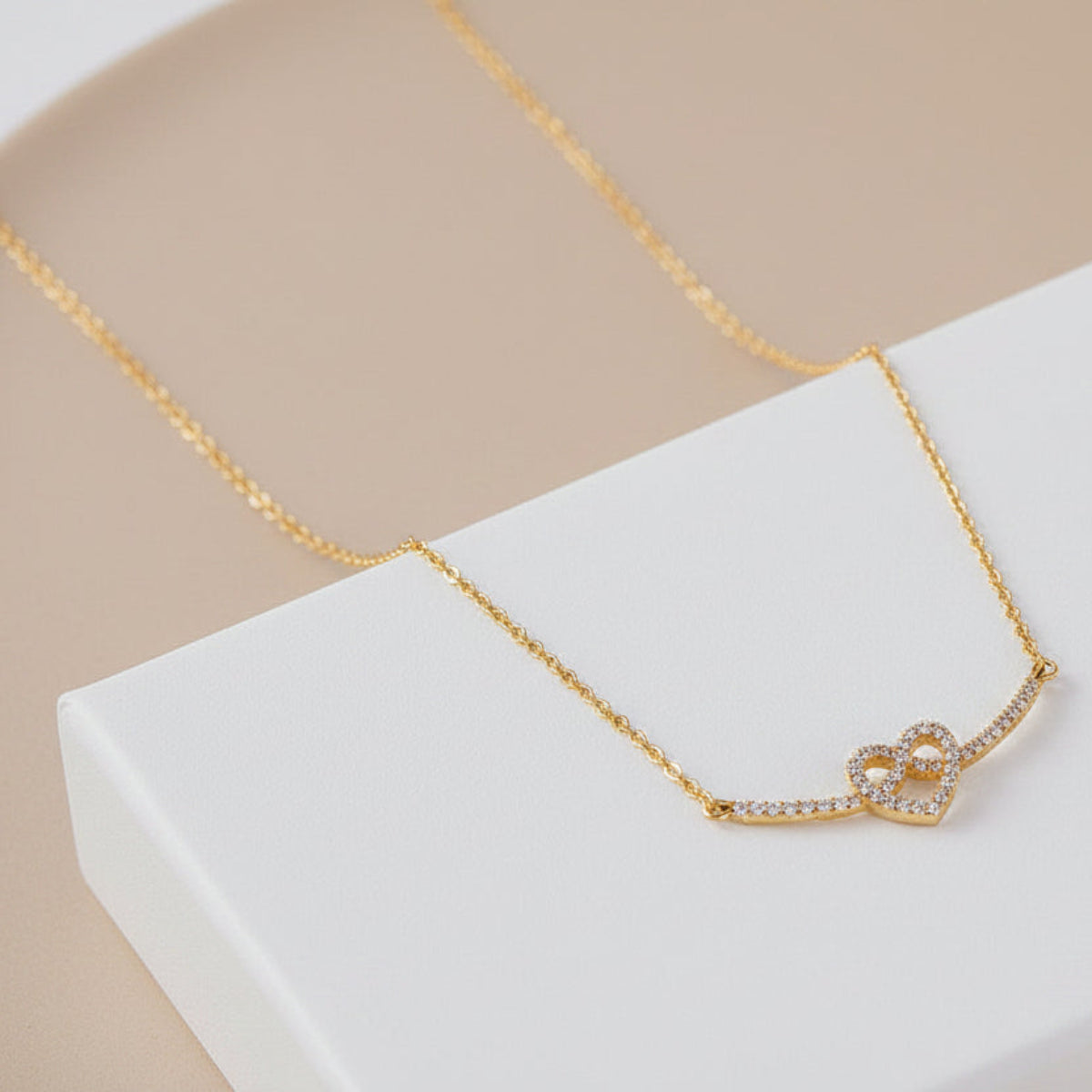 18K Gold Plated Interlocking Hearts Necklace with CZ