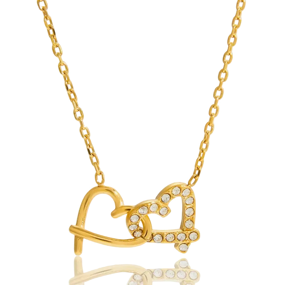 18K Gold Plated Double Heart CZ Necklace – Romantic Love Pendant Jewelry Gift for Her