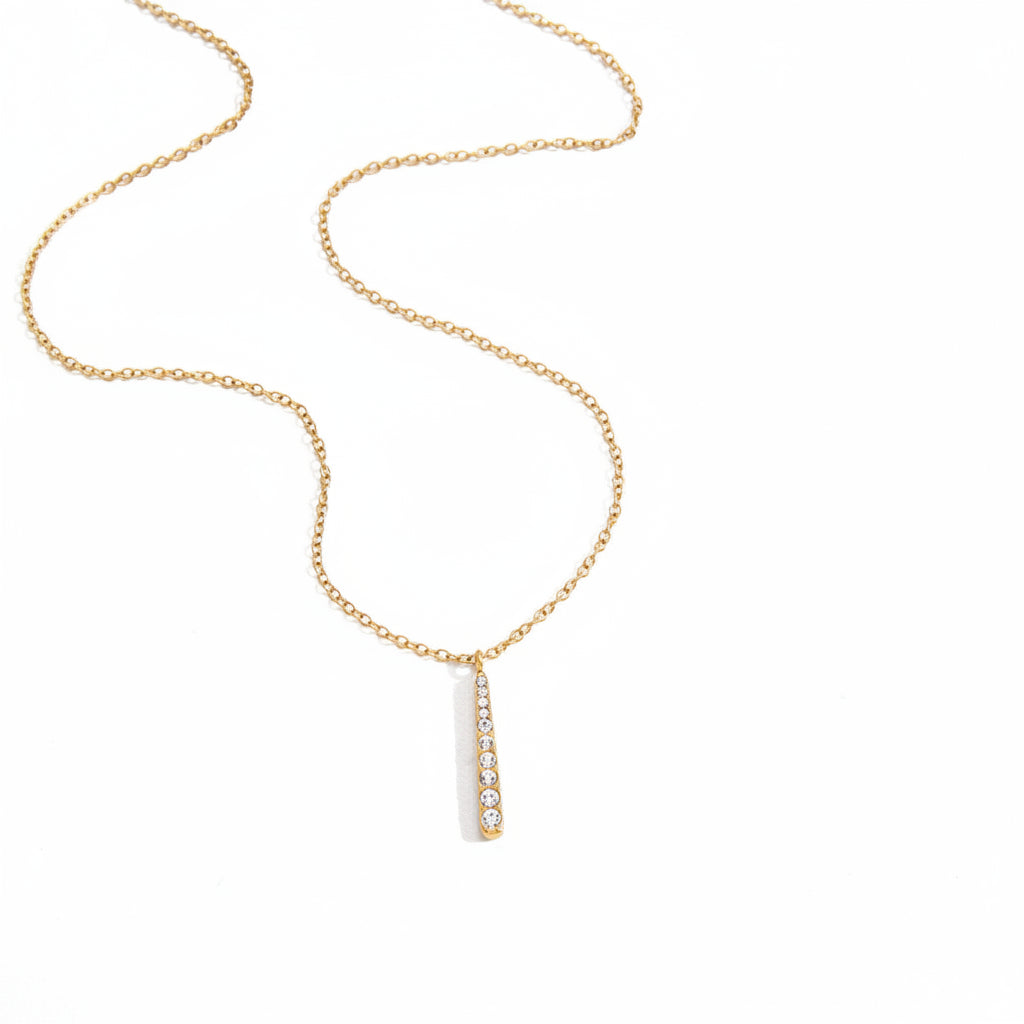Gold Plated Vertical Bar Necklace with CZ Stones