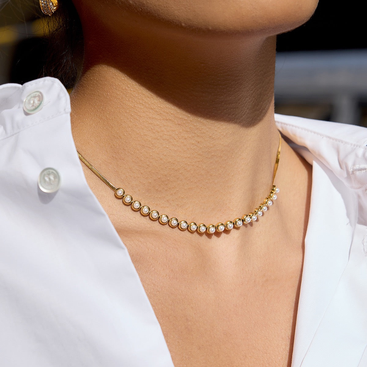 Gold-Tone Pearl & Cubic Zirconia Tennis Choker Necklace