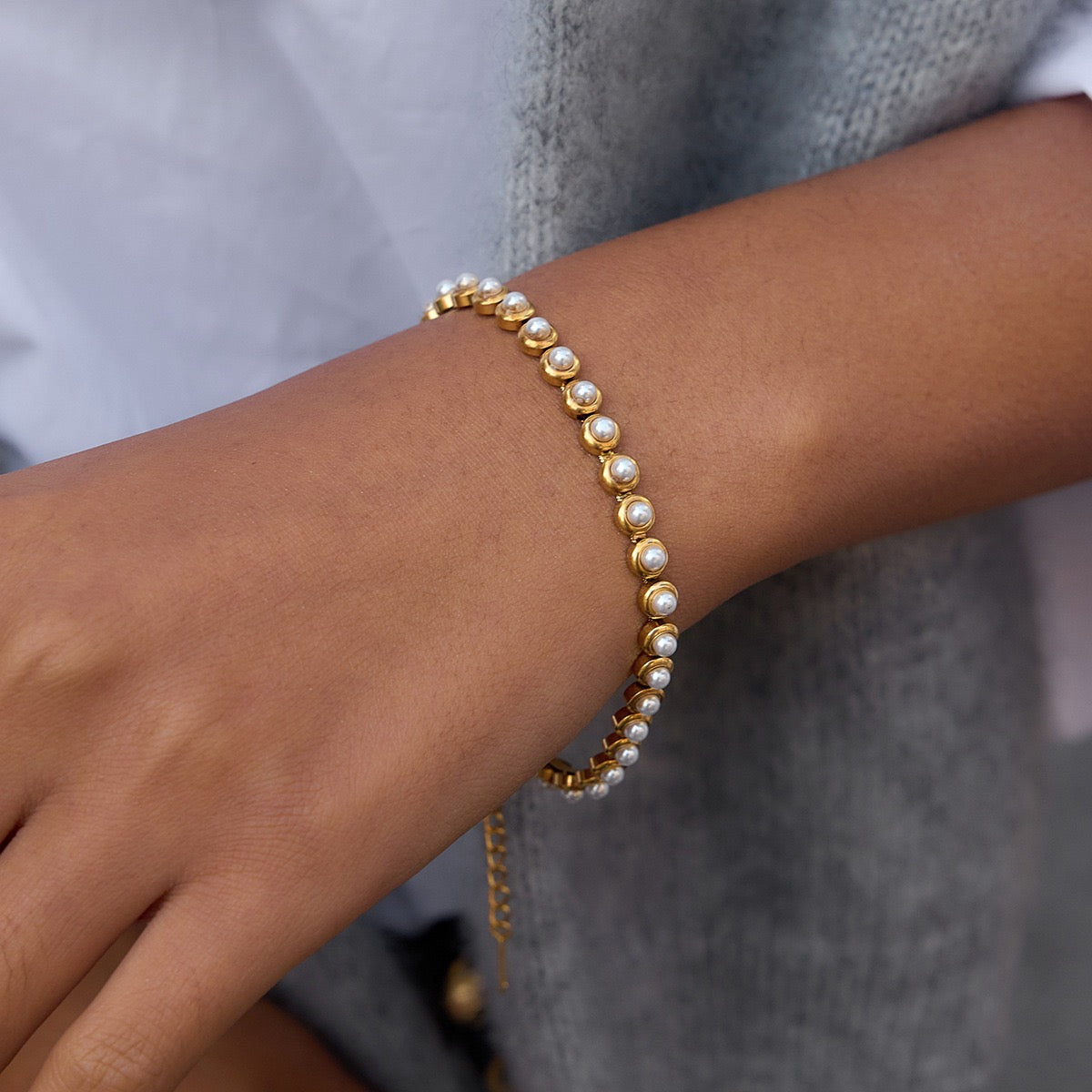 Gold-Tone Pearl & Cubic Zirconia Tennis Choker Necklace